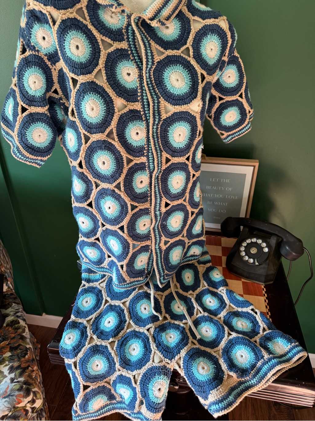 Evil Eye Knit Hybrid Shorts Blue & Cream Pattern — image 2 of 3